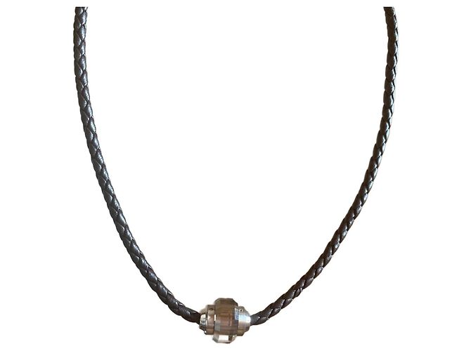 Collar Swarovski de cuero marrón con cristal Castaño