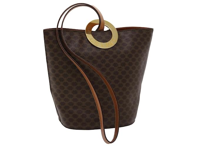 Céline CELINE Macadam Canvas Hand Bag PVC Leather Brown Auth 46307  ref.970300