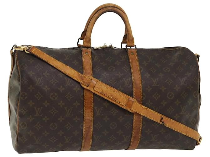 LOUIS VUITTON Leather Keepall Bandouliere 50 Handbag Shoulder