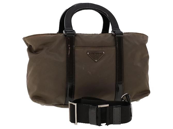 PRADA Hand Bag Nylon Leather 2way Shoulder Bag Gray Auth yb213 Grey  ref.970377