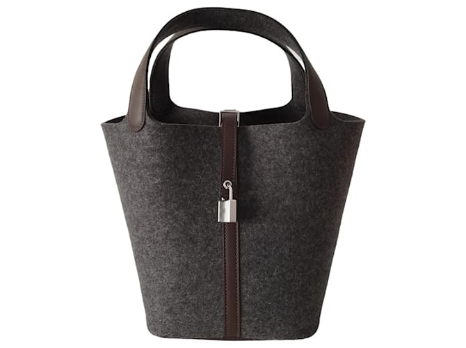 Hermès Picotin bag 22 Gray Felt Havana Brown Grey  ref.970412