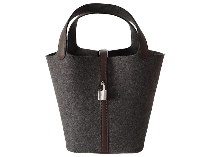 Hermès Bolsa Hermes Picotin 22 Cinza Feltro Havana Marrom