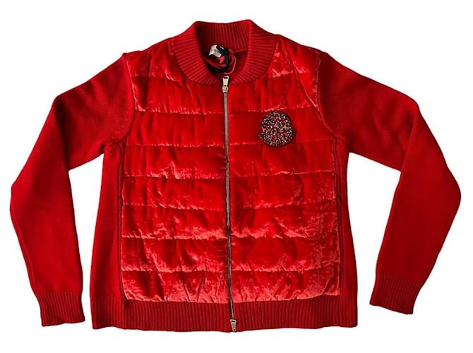 Moncler Red knit bomber jacket Wool  ref.970417