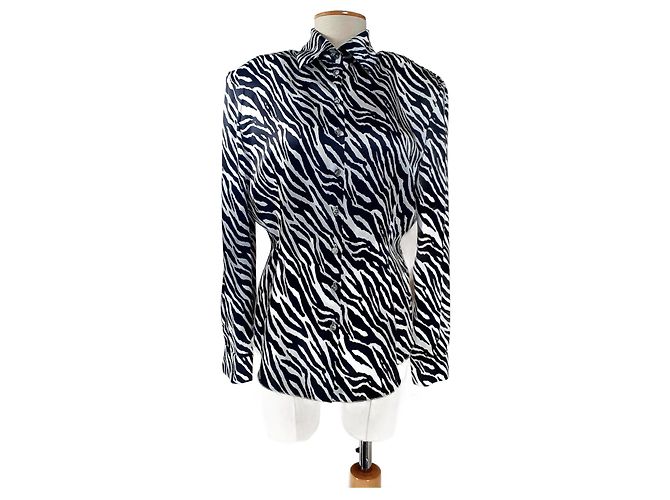Magda Butrym Chemise en soie noire motif zèbre Blanc