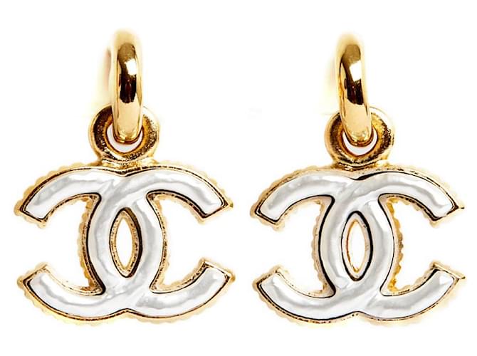 CHANEL CC Logo Hoop Earrings Gold Color With Crystals