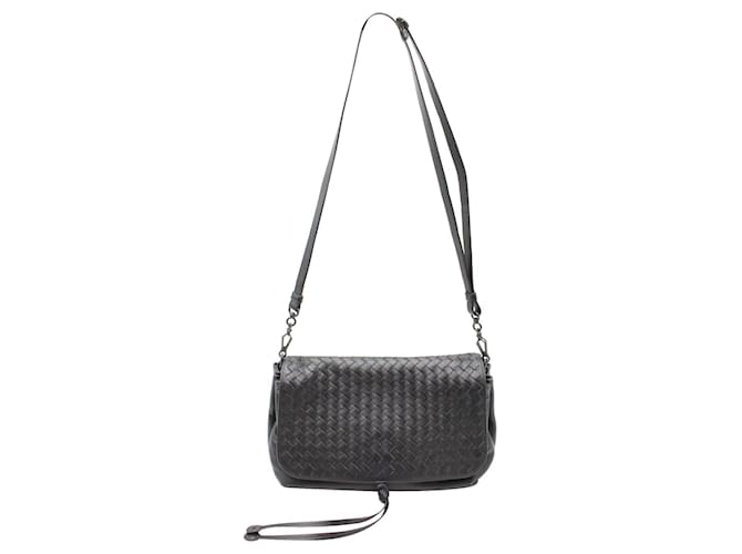 Bottega Veneta Intrecciato Flap Crossbody Bag in Black Leather  ref.970506