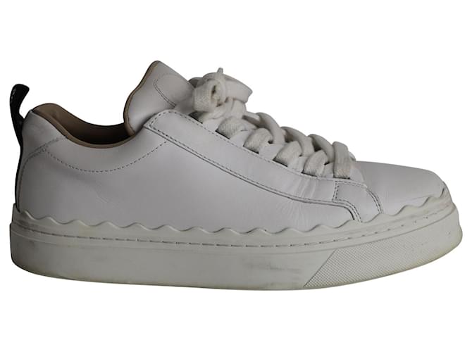 Chloé Lauren Scalloped Lace-up Sneakers in White Leather  ref.970511