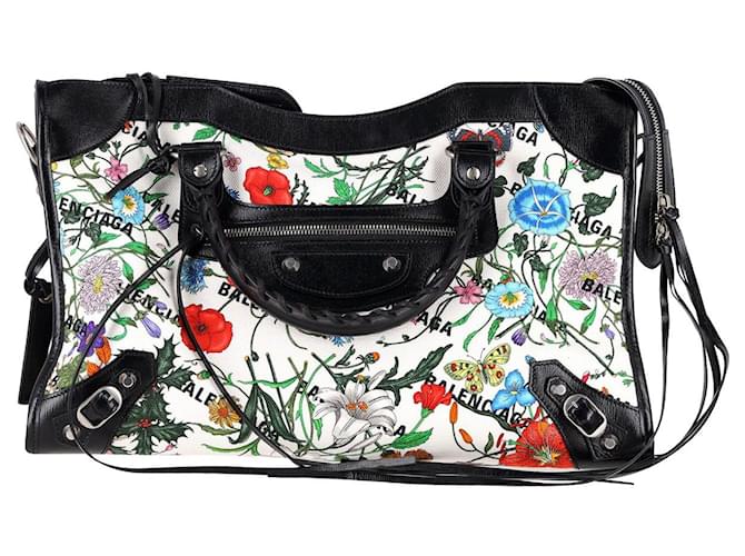 Gucci x Balenciaga The Hacker Project Floral Neo Classic Bag Medium en toile florale blanche  ref.970523