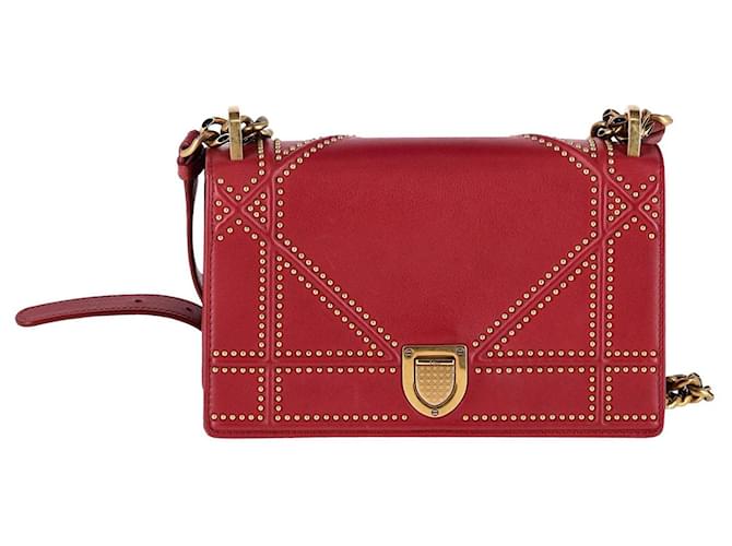 Borsa a tracolla borchiata Dior Diorama in pelle rossa Rosso  ref.970548