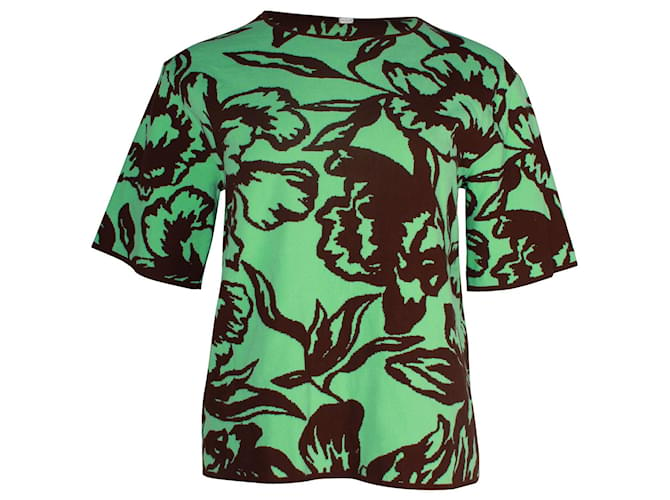 Dries Van Noten Floral Jacquard-knit T-shirt in Green Viscose Cellulose fibre  ref.970550