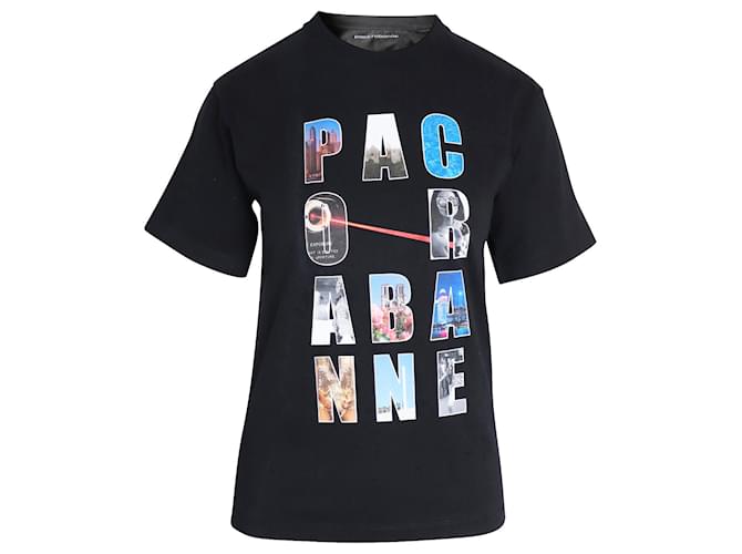 Camiseta com estampa de logotipo Paco Rabanne em algodão orgânico preto  ref.970605