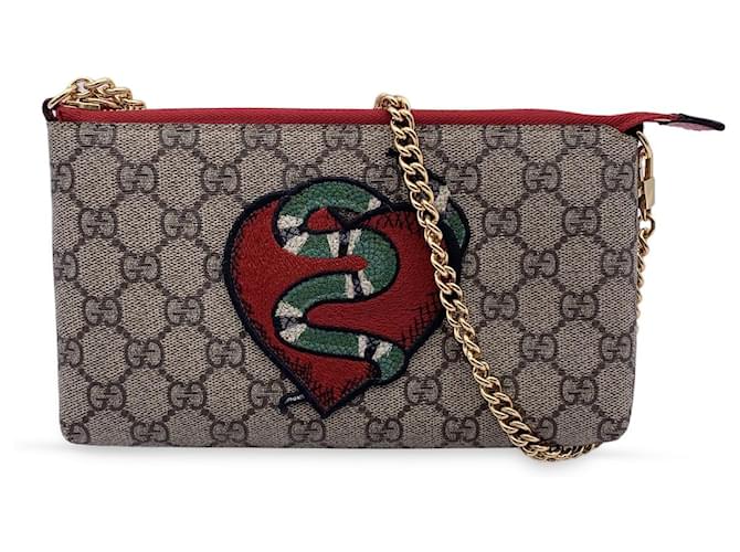 Gucci Gold GG Canvas and Snake Embossed Leather Chain Pochette Gucci