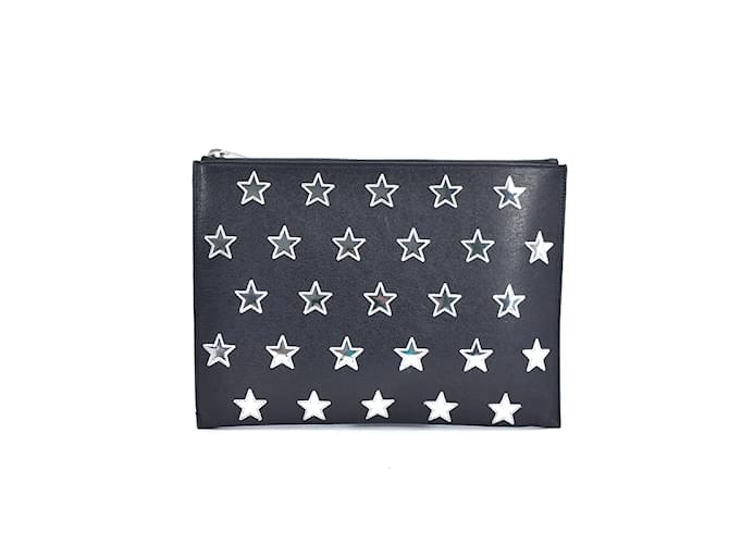 Yves Saint Laurent Bolso Clutch De Piel Con Parche De Estrellas Negro Cuero Piel de cordero  ref.971125