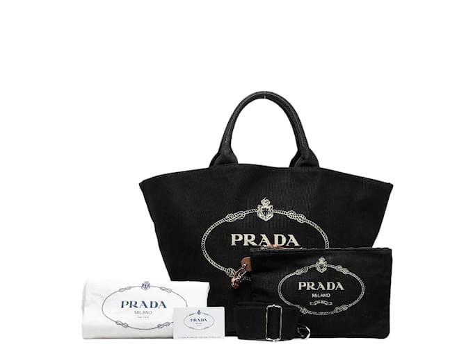 Prada Canapa Logo Tote Bag 1BG163 Black Cloth  ref.971140