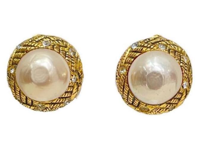 ***CHANEL  pearl rhinestone earrings Golden  ref.971230