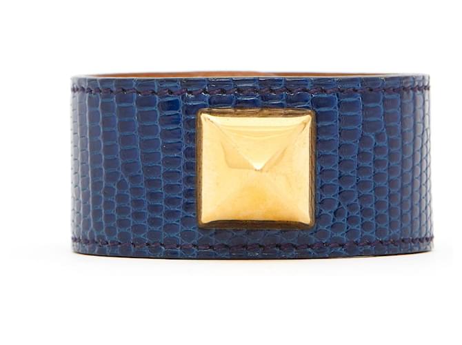 Hermès Collier de Chien Medor Precious blue Cuirs exotiques Bleu foncé  ref.971395