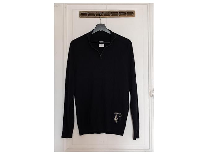 Suéter masculino Chanel em lã e algodão Preto  ref.971405