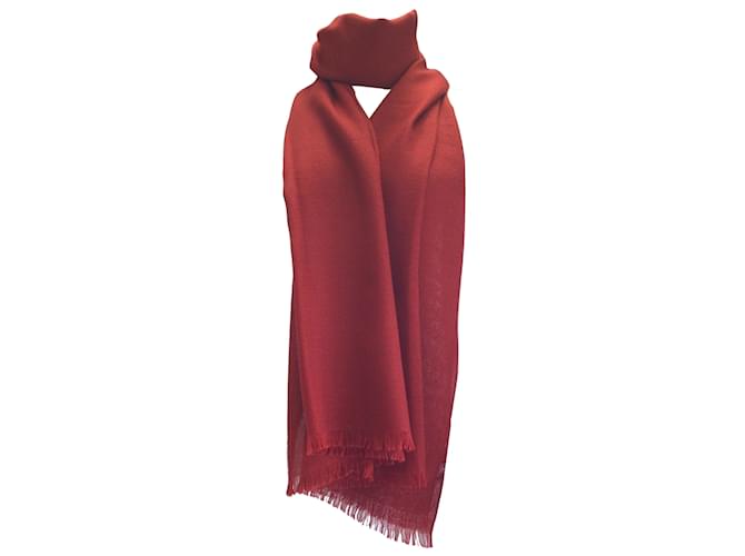 Loro Piana Red Golden Garza Cashmere and Silk Stole Scarf ref
