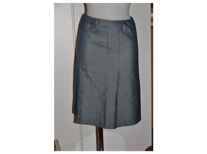 Gonna midi Valentino effetto denim in seta e cotone azzurro Blu chiaro