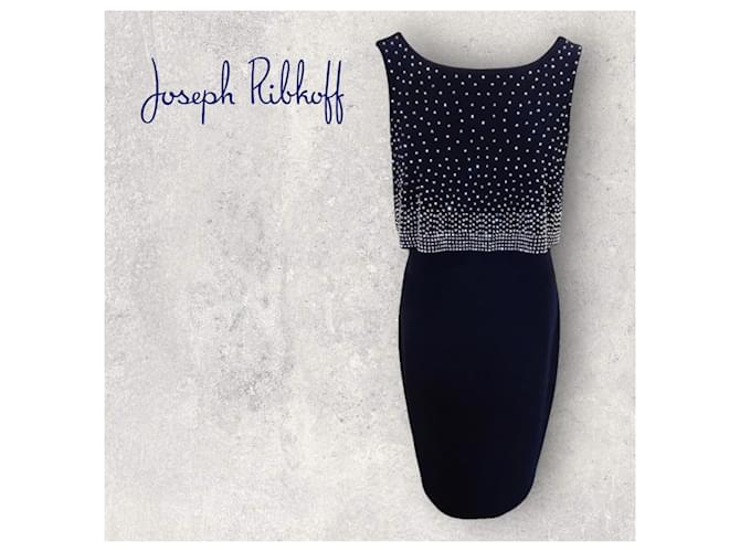 Joseph Ribkoff Damen-Anlasskleid und -Jacke in Marineblau mit silbernem Perlen-Overlay UK 12 Polyester Elasthan  ref.971470