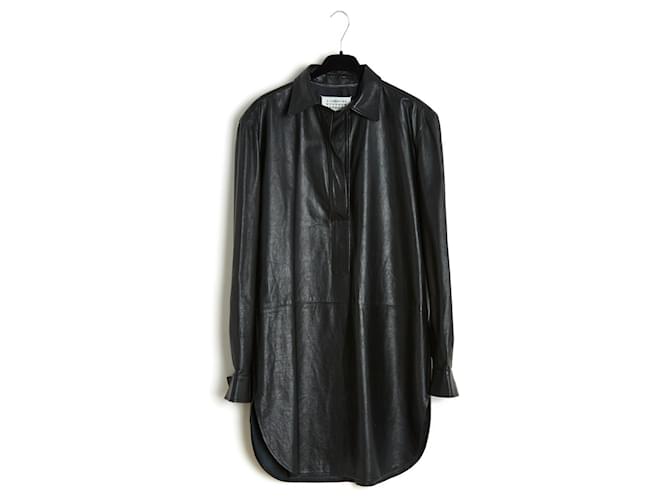 Maison Martin Margiela Black leather shirt dress tunique FR38 Cuir Noir  ref.971479