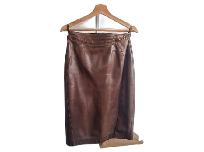 Skirt suit 100% LEATHER signed J.C.JITROIS registered trademark Brown  ref.971481