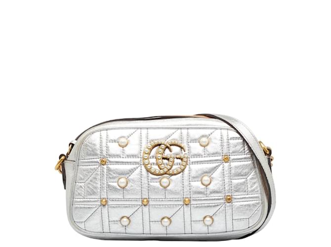 Gucci GG Marmont Studded Crossbody Bag 447632 Silvery Leather  ref.971568