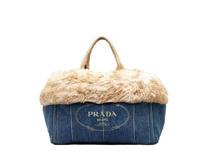 faux-fur denim tote