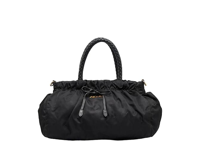 Prada Tessuto Bow Handbag BN1631 Black Cloth  ref.971588