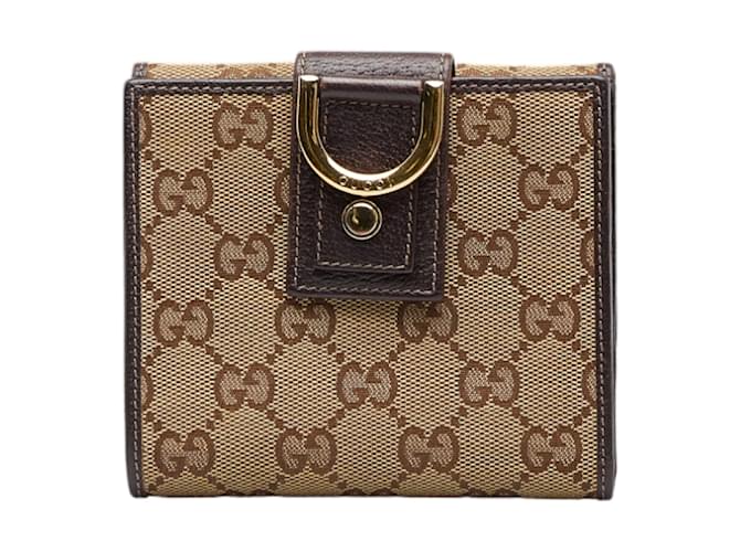 Gucci Monogram D Ring Compact Wallet Abbey Gold/Beige