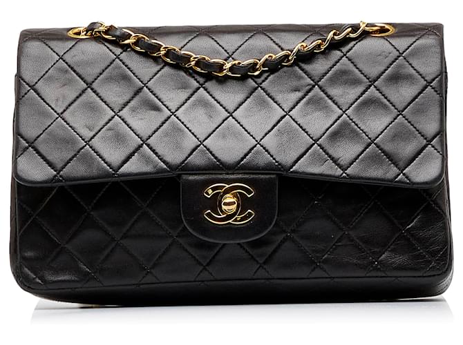 Chanel Medium Classic Double Flap Bag Black Leather Lambskin ref