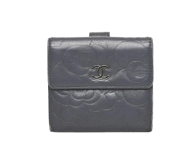 Chanel Camellia Leather Bifold Wallet Black Pony-style calfskin ref.971986  - Joli Closet