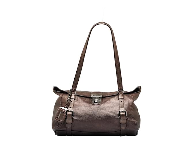 Prada Vitello Lux Foldover Handbag BR3901 Brown Leather  ref.971990