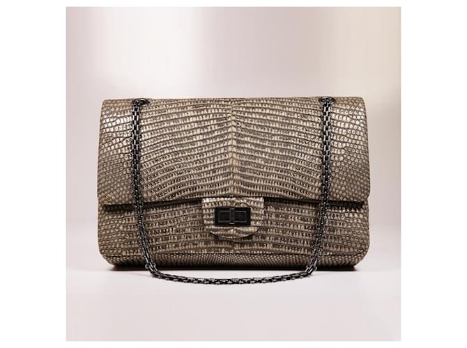 2.55 Incredibile borsa Chanel in lucertola naturale con patta foderata Jumbo Multicolore Pelli esotiche  ref.972035