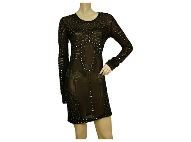 Christopher Kane for topshop Black Studded Sheer Mini Bodycon dress size UK 10 Nylon  ref.972042