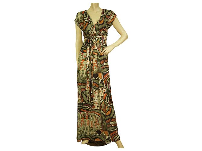 Autre Marque Devotion Mehrfarbiges Tribal-Kurzarm-Maxi-Sommerkleid mit Gürtel, Größe S Mehrfarben