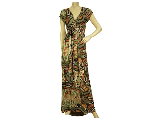 Autre Marque Devotion Multicolor Tribal Short Sleeve Maxi Belted Long Summer Dress size S Multiple colors Viscose  ref.972044