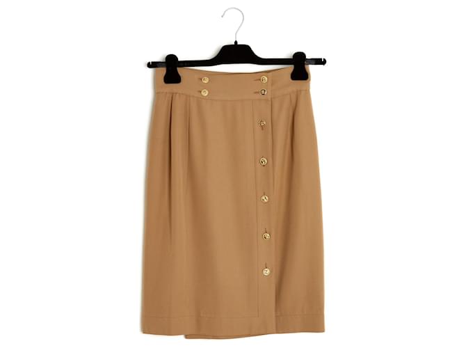Chanel 1990s Camel Wool Wrap Skirt EN36/38 Caramel  ref.972055