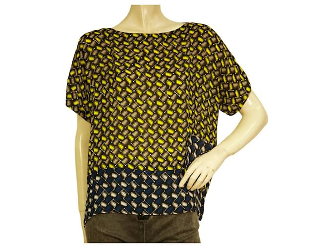 Kenzo Geometric Yellow Gray Blue Short Sleeves Blouse Top w. Pocket size 38 Multiple colors Polyester  ref.972056