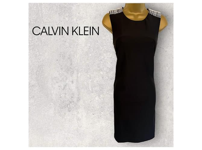 Calvin Klein Black White Sleeveless Bodycon Stretch Dress UK 12 US 8 EU 40 Polyester Elastane Rayon  ref.972057