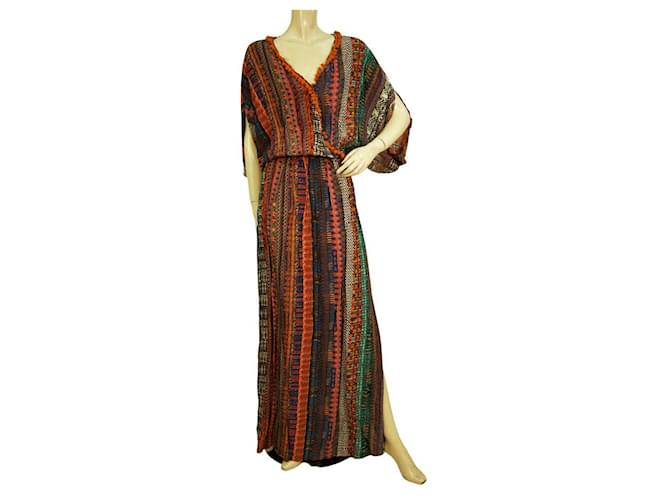 Autre Marque Milla Maxi-Kaftan mit mehrfarbigem Ethno-Print, langes Sommerkleid aus Viskose, Größe S/M Mehrfarben  ref.972063