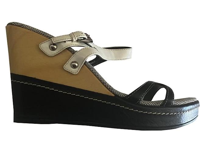 Prada Sandals Multiple colors Leather Cloth Wood  ref.972065