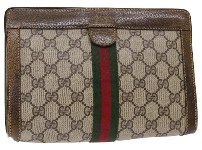 GUCCI GG Canvas Web Sherry Line Clutch Bag Beige Red 670142125 Auth th3776  ref.972144