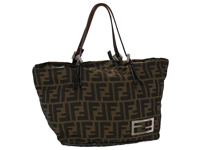 Auth Fendi Zucca Tote Bag Women's Nylon Canvas Shoulder Bag Brown