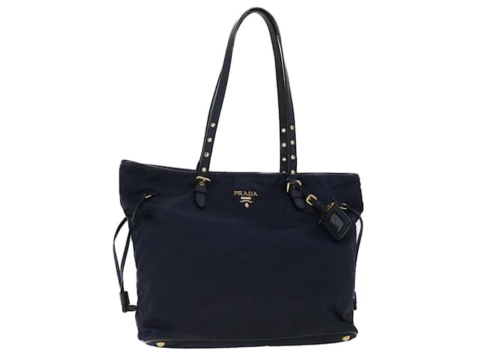 Prada Tessuto Nylon Saffiano Leather Tote Bag Blue