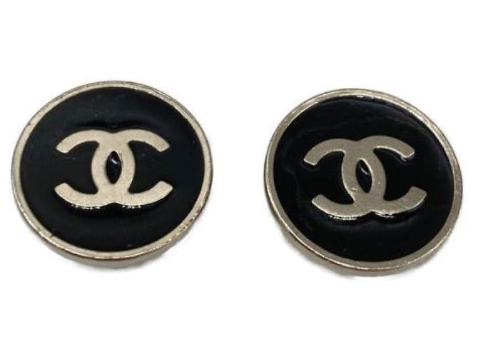 *** CHANEL Kreisohrringe Schwarz Silber