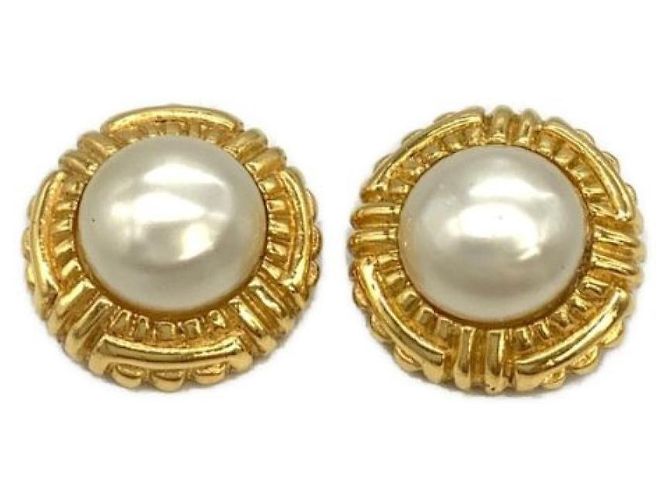 ***CHANEL Boucles d'oreilles fausses perles 2Ensemble P Doré