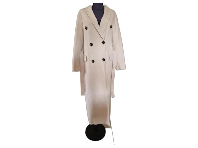 Massimo Dutti lined brested wool coat Cream  ref.1000076
