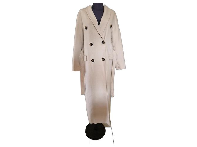 Massimo Dutti lined brested wool coat Cream