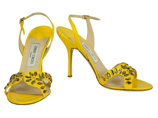 Jimmy Choo Rumer Yellow Leather Beaded Slingback Sandals Strappy Heels Shoes 40  ref.1000285